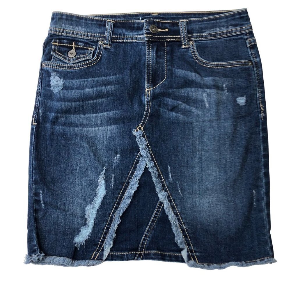 INC PENCIL CUT DISTRESSED DENIM SKIRTS REGULAR FIT SIZE 0
